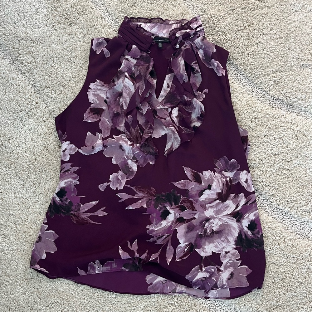 Purple Floral Print White House Black Market Sleeveless Blouse